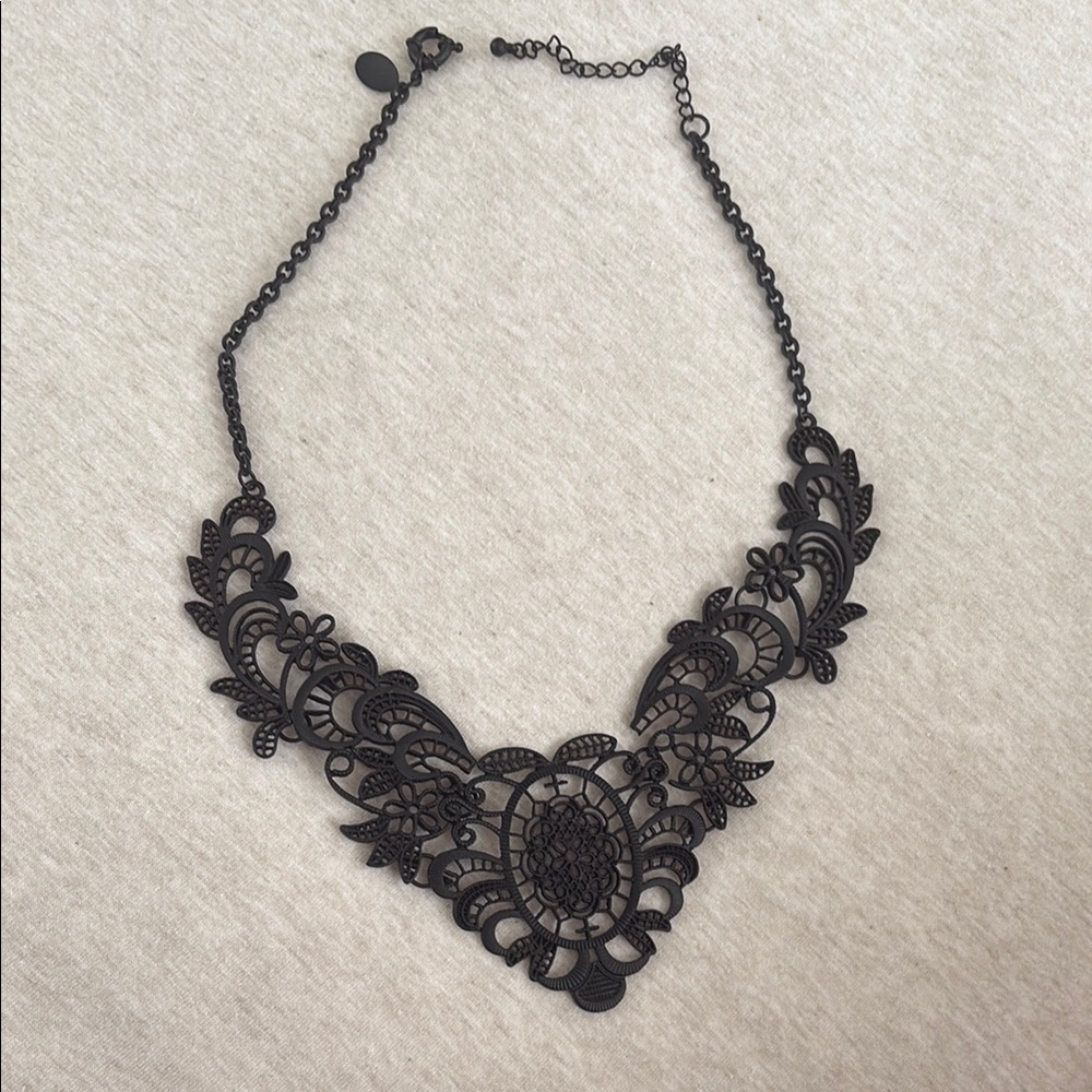 Spring Street Black Statement Necklace Gothic Lacy Witchy Whimsigoth Accessory